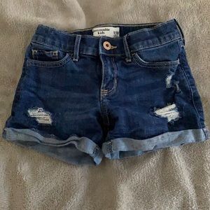 Abercrombie Kids Dark Wash Ripped Jean Shorts